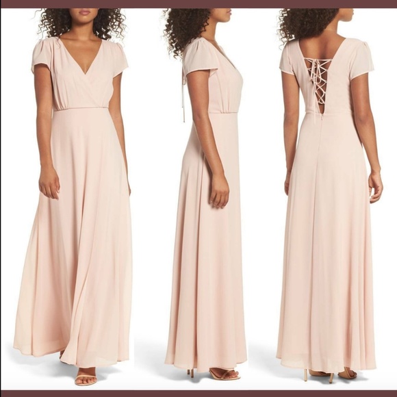 NWT Lulus Lace-Up‎ Back Chiffon Gown in Blush Pink [SZ Medium ] - Picture 1 of 8